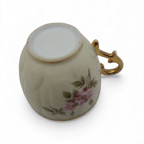 MOUSTACHE and Tea CUP with SAUCERS Delicate Floral Set with Gold Trim Vintage - Picture 12 of 15